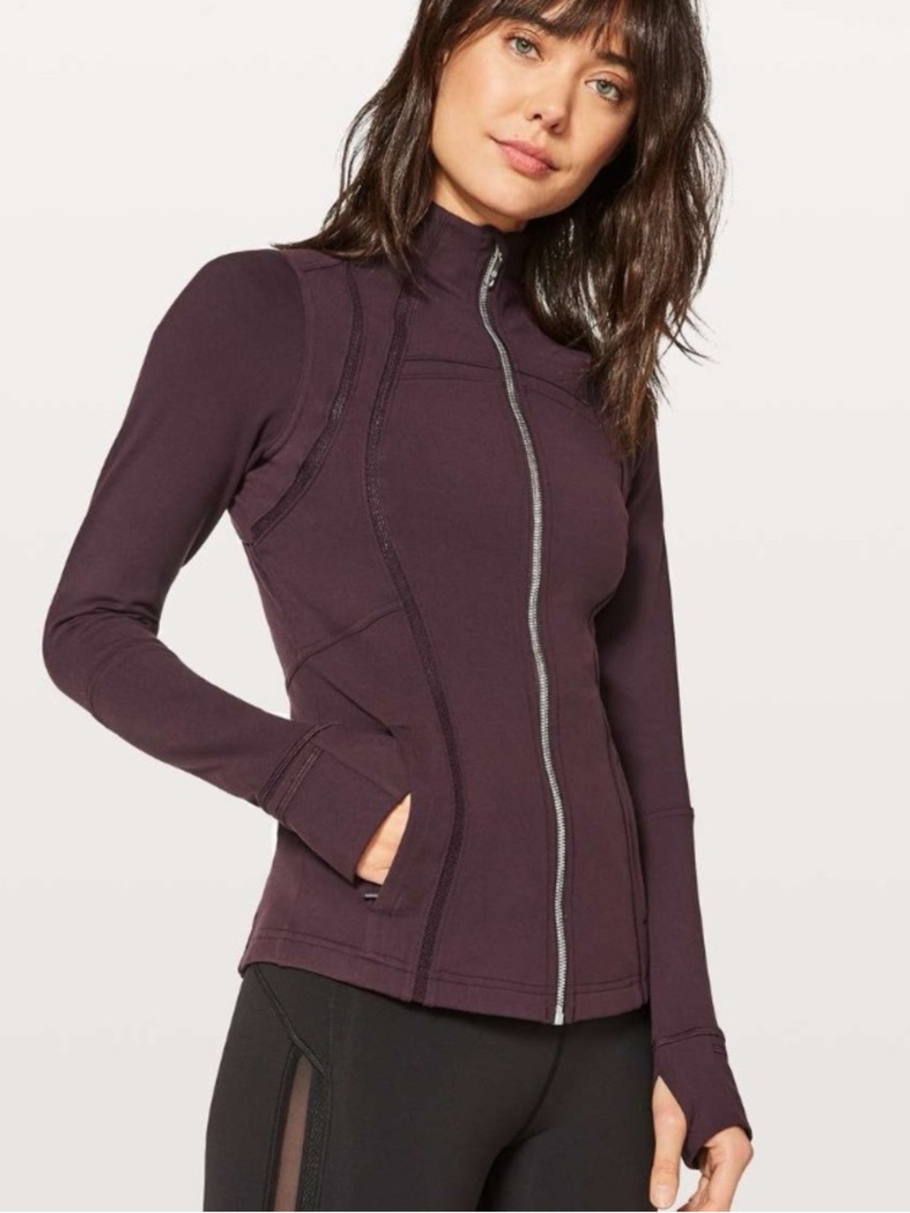 Lululemon Define Jacket Wing Mesh in Black Cherry size 6